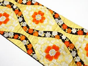 アンティーク　立涌に華紋・菊・紅葉模様織り出し袋帯（着用可）